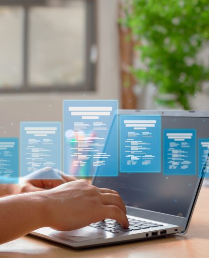 Vertical Photo of a Man completing a checklist of online digital forms for assessing business performance. toekennen van rechten aan groepen en metadata
